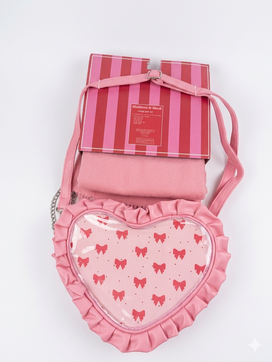 Mellow & Mod Fleece Scarf & Heart Bag Gift Set – 2 Piece