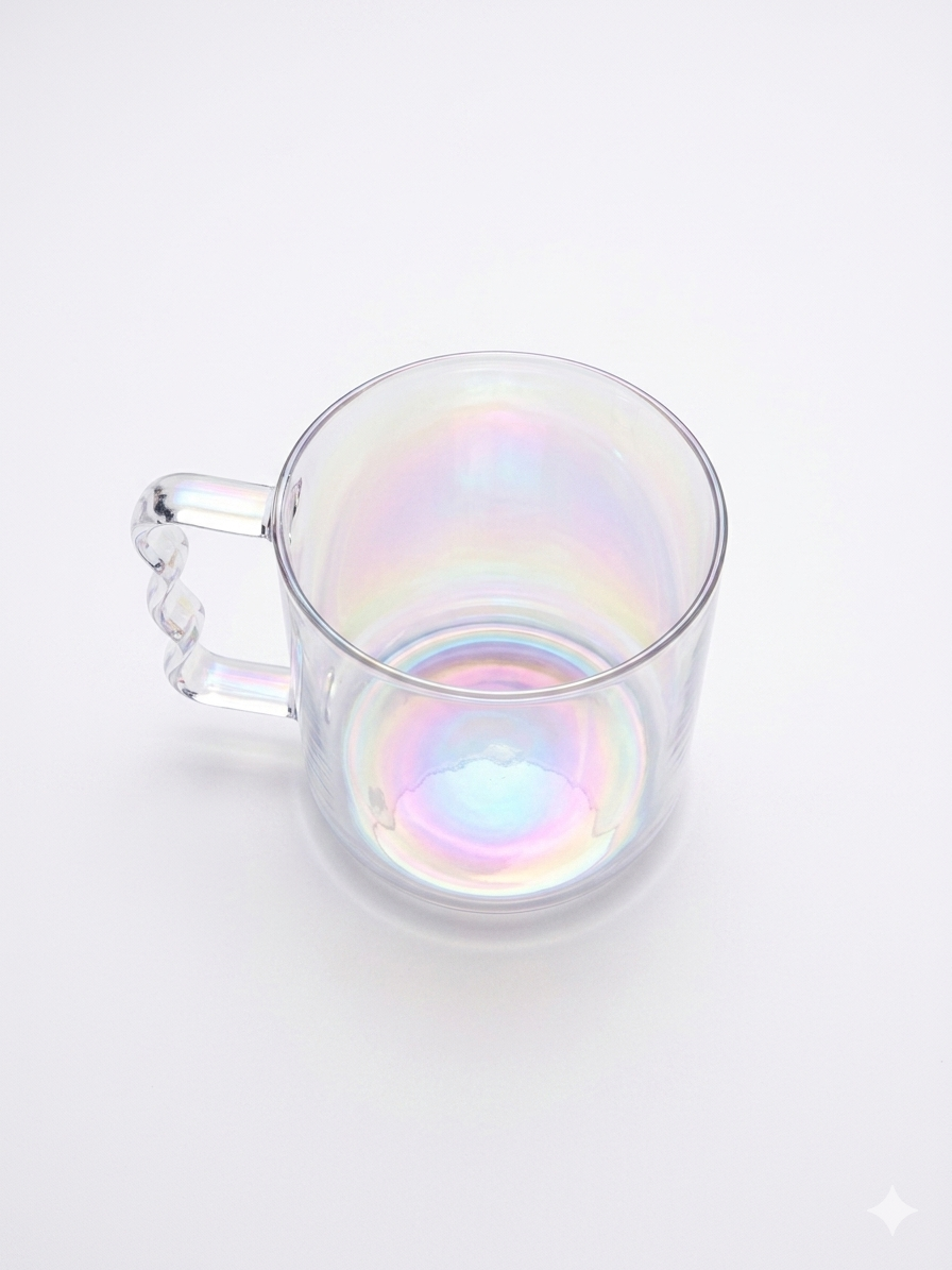 Iridescent Glass Mug with Wavy Handle