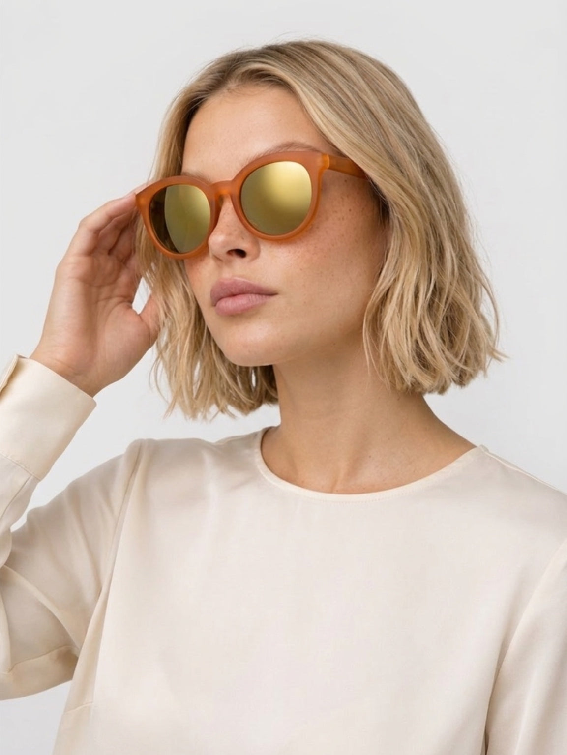 Frosted Orange Round Sunglasses with Gradient Mirror Lenses