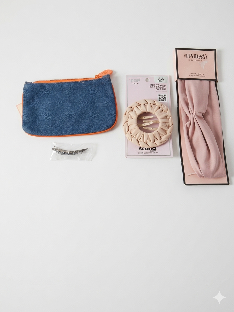 Denim Pouch Hair Accessory Bundle