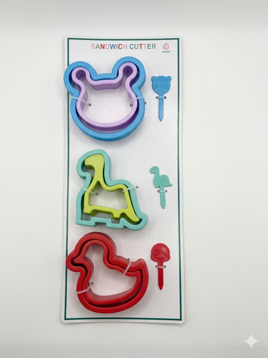 Animal Sandwich Cutter Set – 9 Pieces, Bear, Dino & Duck
