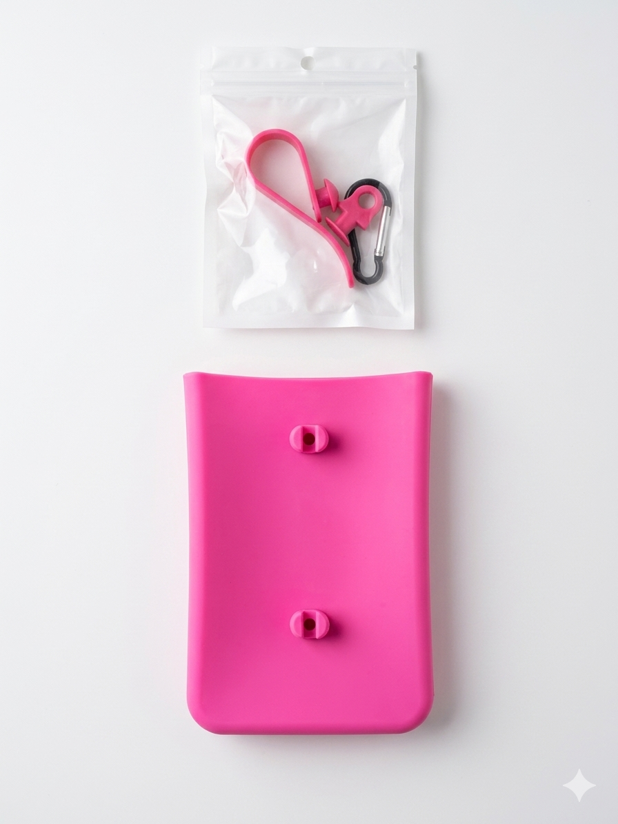 Silicone Star Cutout Pouch with Clip & Carabiner – Pink
