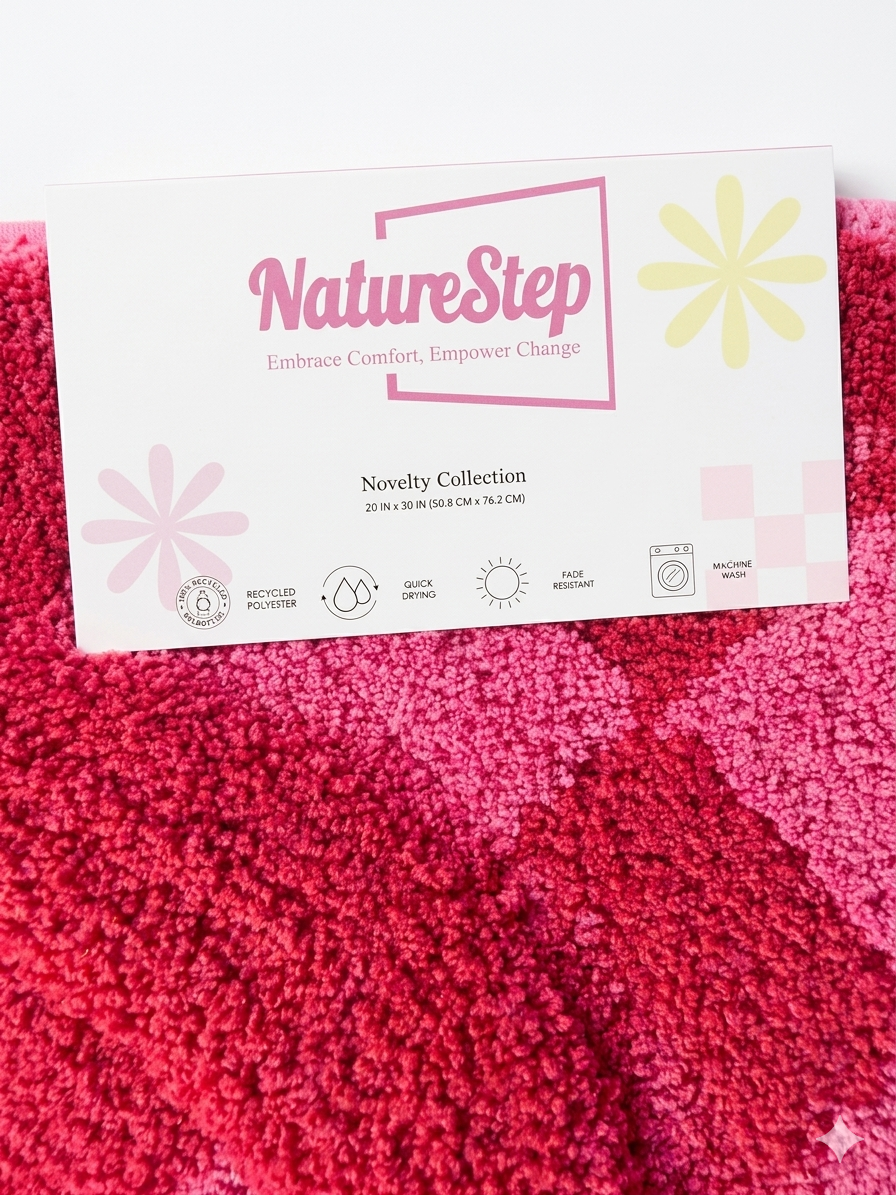 NatureStep Lips Bath Rug – Pink & Red Checkered, 20 x 30 in