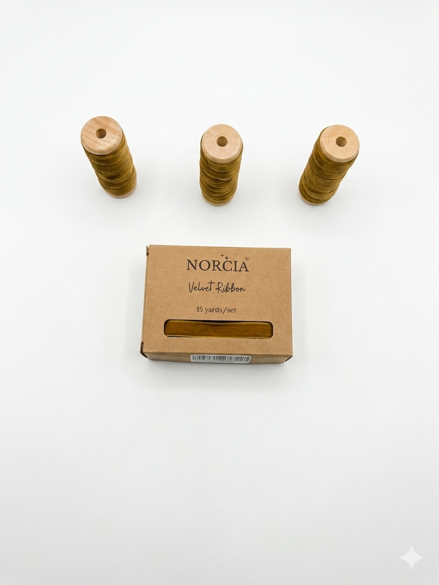 Brown Ribbon on Wooden Spools – 3 Roll Set