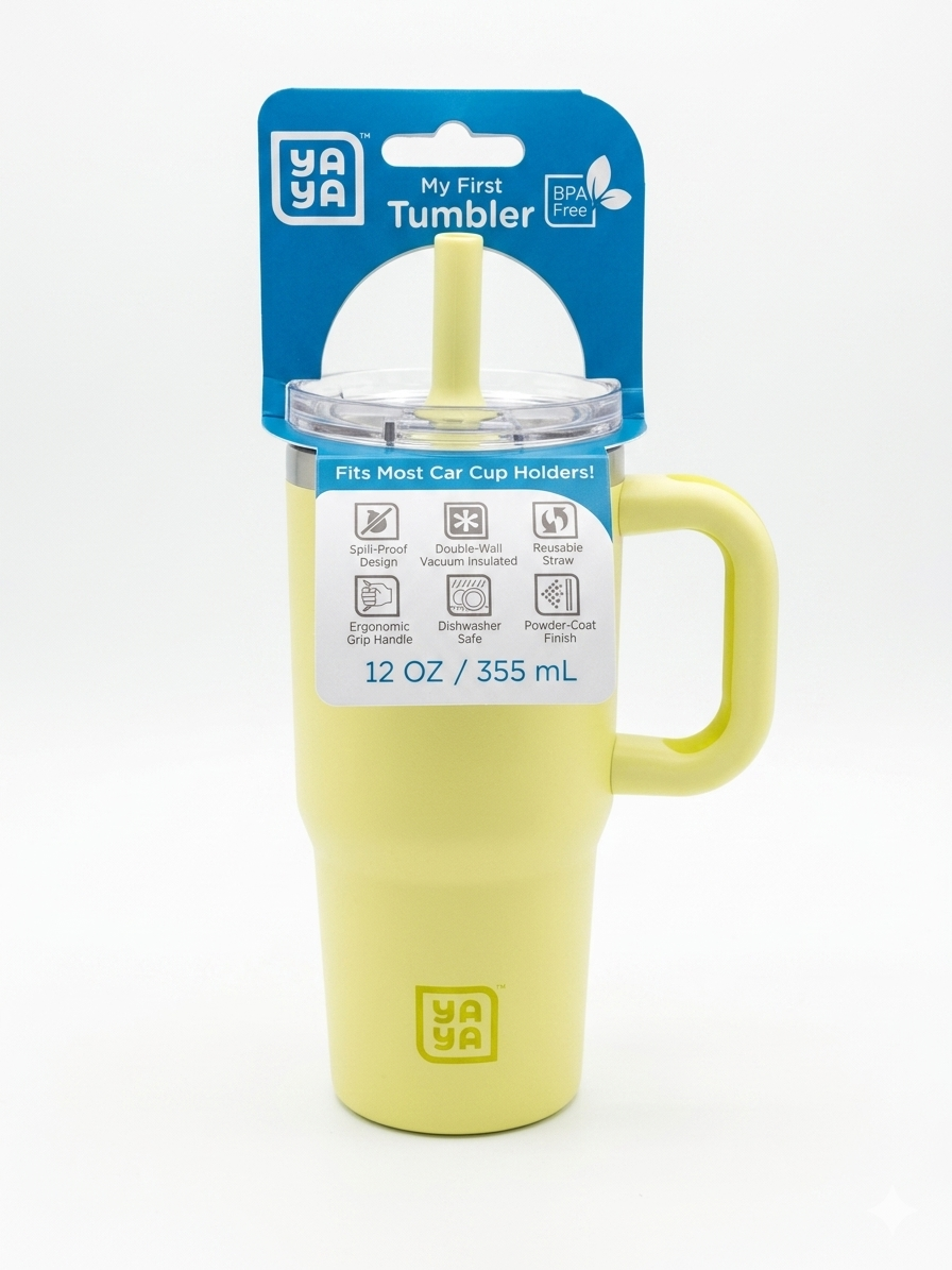 YAYA My First Tumbler – 12 oz Kids Insulated Tumbler, Butter Yellow