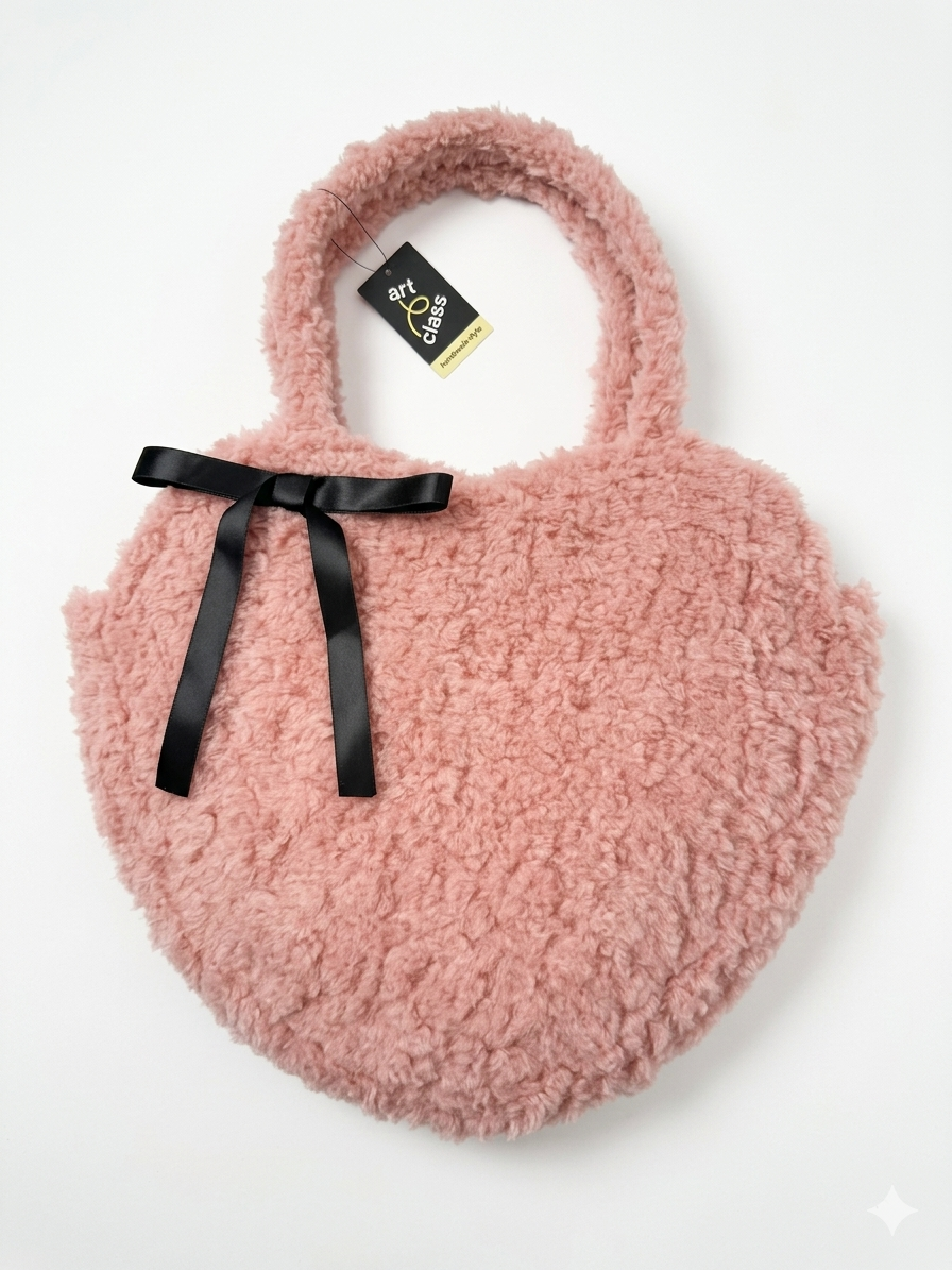 Art Class Pink Sherpa Heart Tote Bag