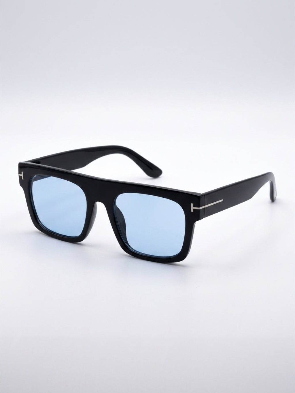 Bold Black Square-Frame Sunglasses with Blue Tinted Lenses Copy