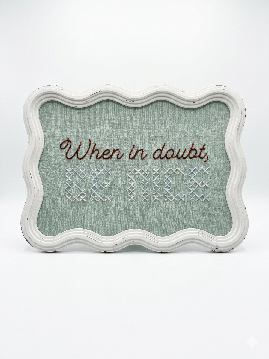 "When In Doubt, Be Nice" Framed Cross-Stitch Sign