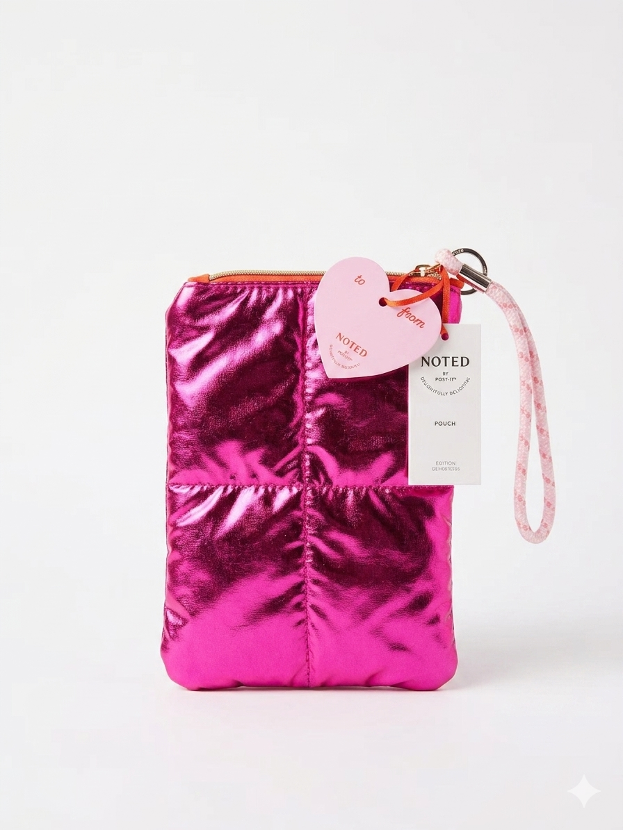 NOTED by Post-it Metallic Puffer Zip Pouch – Hot Pink