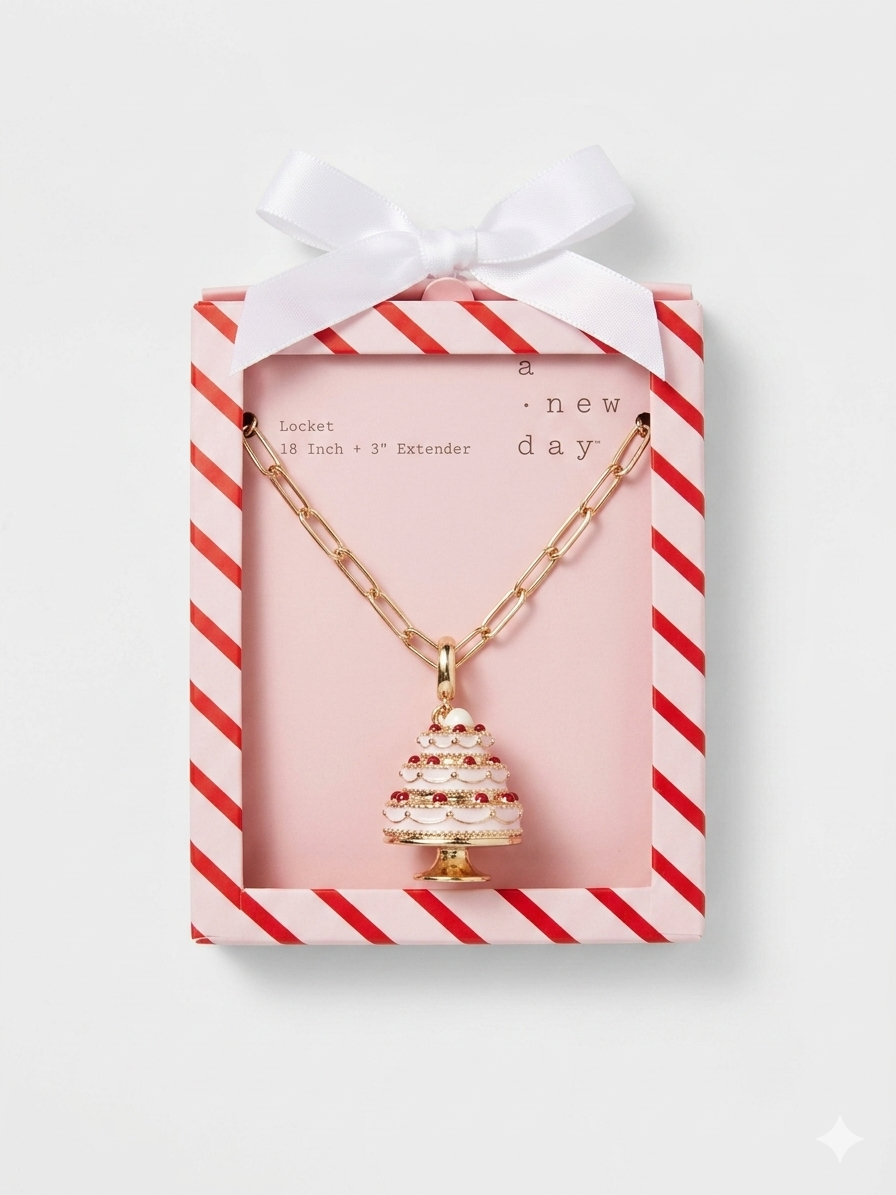 A New Day Tiered Cake Locket Necklace – Gold & Pink