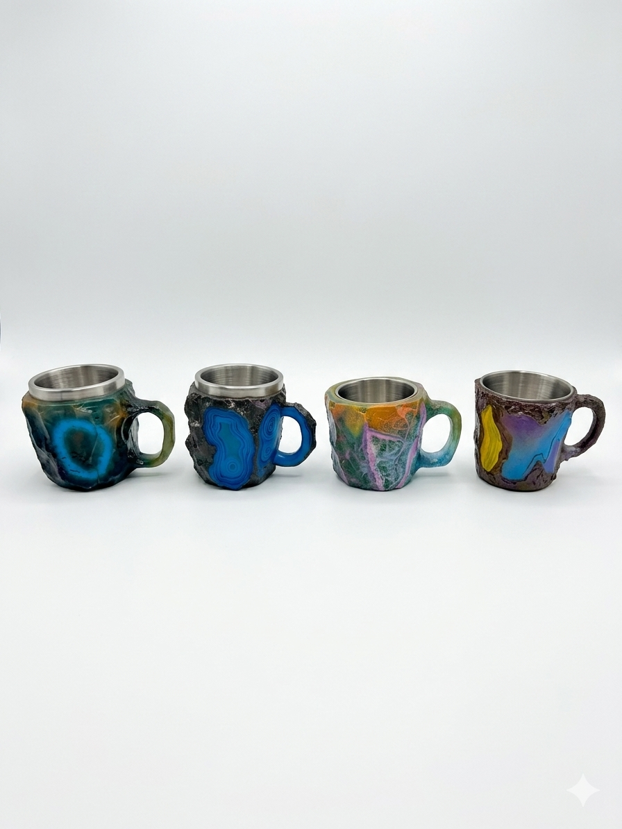 Geode Rock Mug with Stainless Steel Liner Set of 4