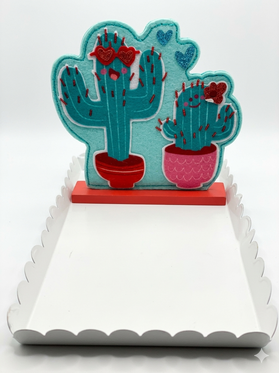 Felt Cactus Couple Valentine Tabletop Decor