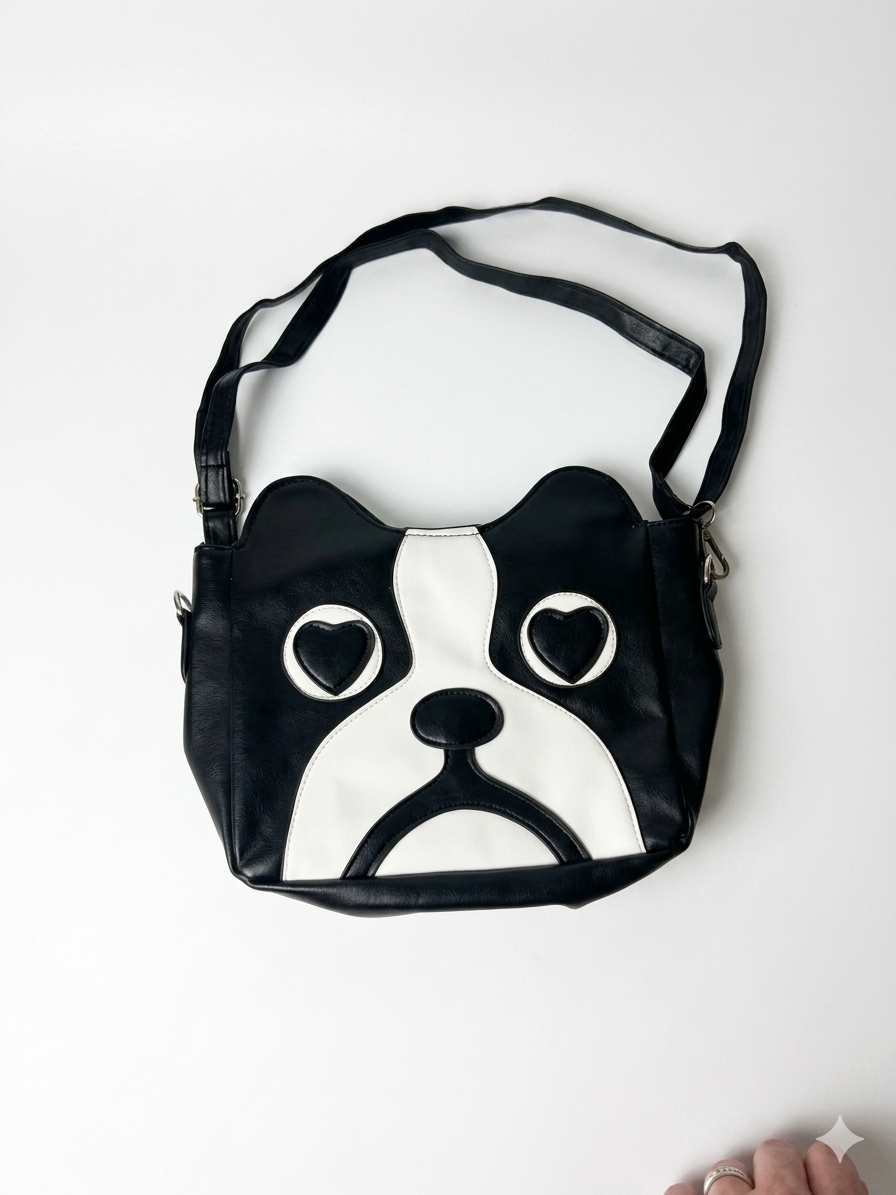 Puppy Face Crossbody Bag – Black & White