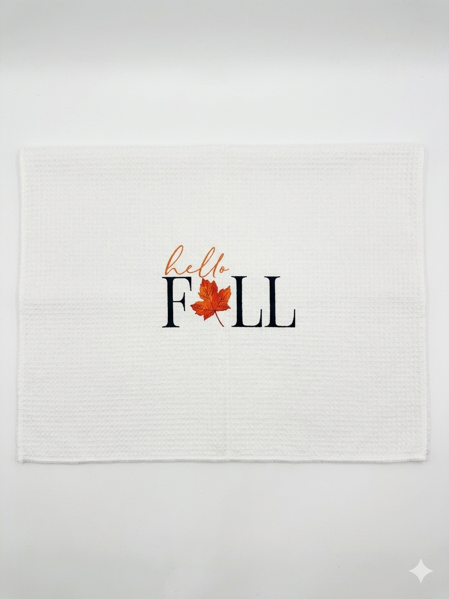 "Hello Fall" Waffle Weave Kitchen Towel