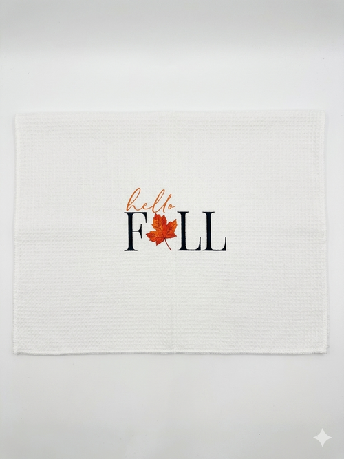"Hello Fall" Waffle Weave Kitchen Towel