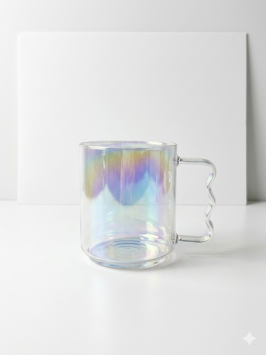 Iridescent Glass Mug with Wavy Handle