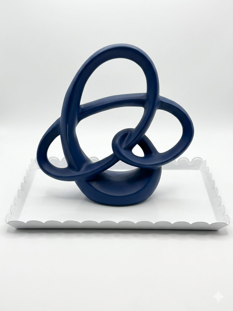 Abstract Knot Sculpture – Navy Blue, Matte Ceramic Finish