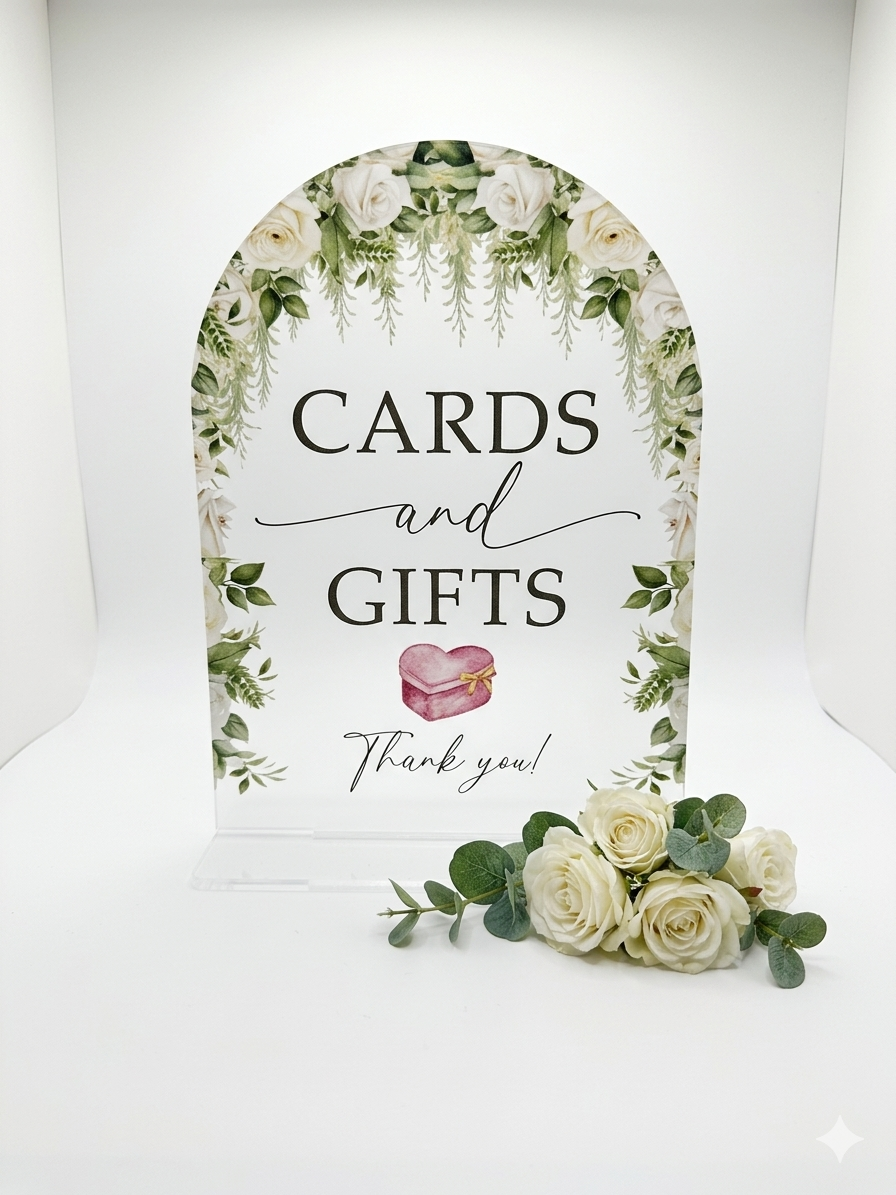 "Cards and Gifts" Acrylic Arch Wedding Sign with Stand