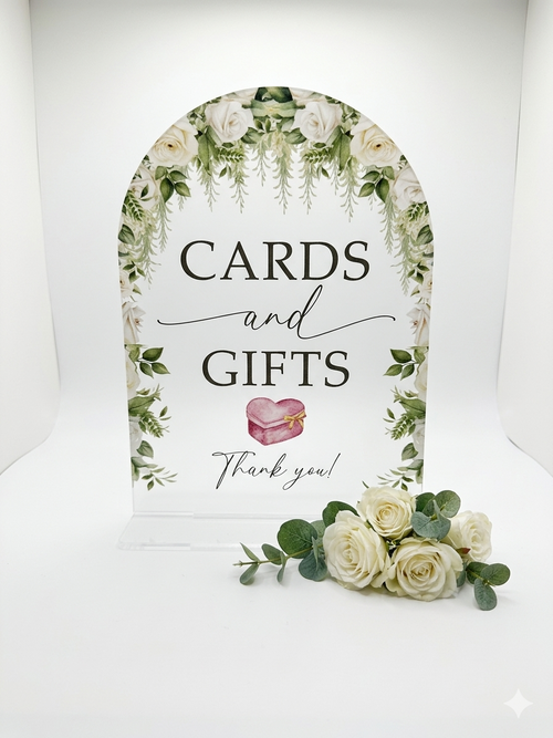 "Cards and Gifts" Acrylic Arch Wedding Sign with Stand