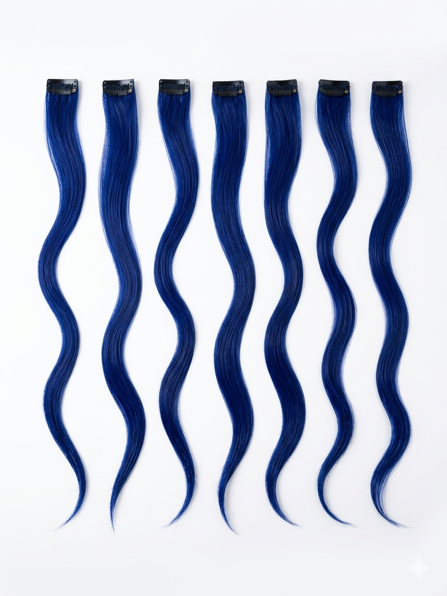 Blue Clip-In Hair Extensions – 7 Streaks