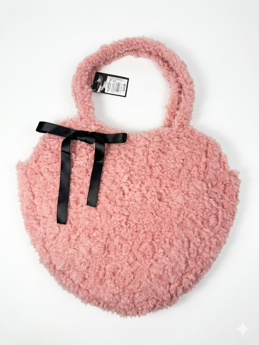 Art Class Pink Sherpa Heart Tote Bag