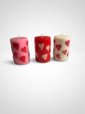 Heart Pillar Candles – Set of 3, Valentine Pink/Red/Cream