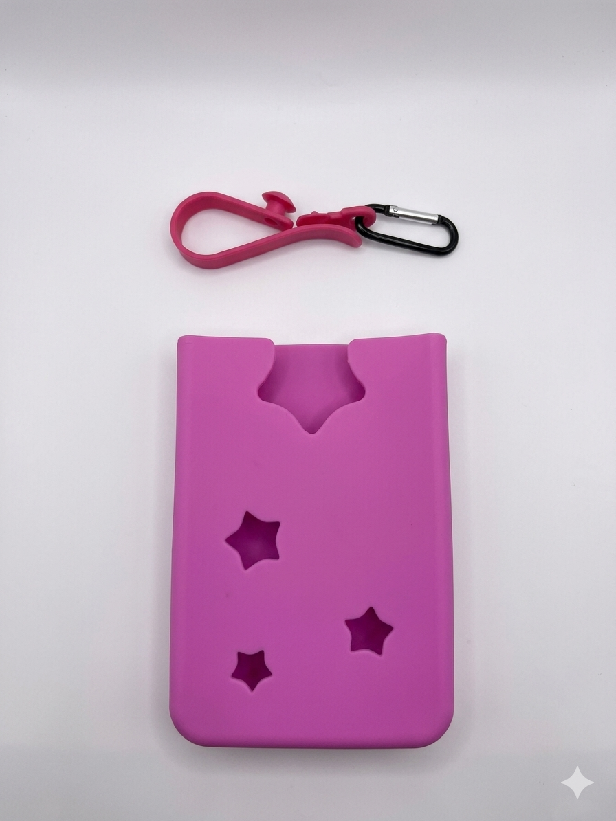 Silicone Star Cutout Pouch with Clip & Carabiner – Pink