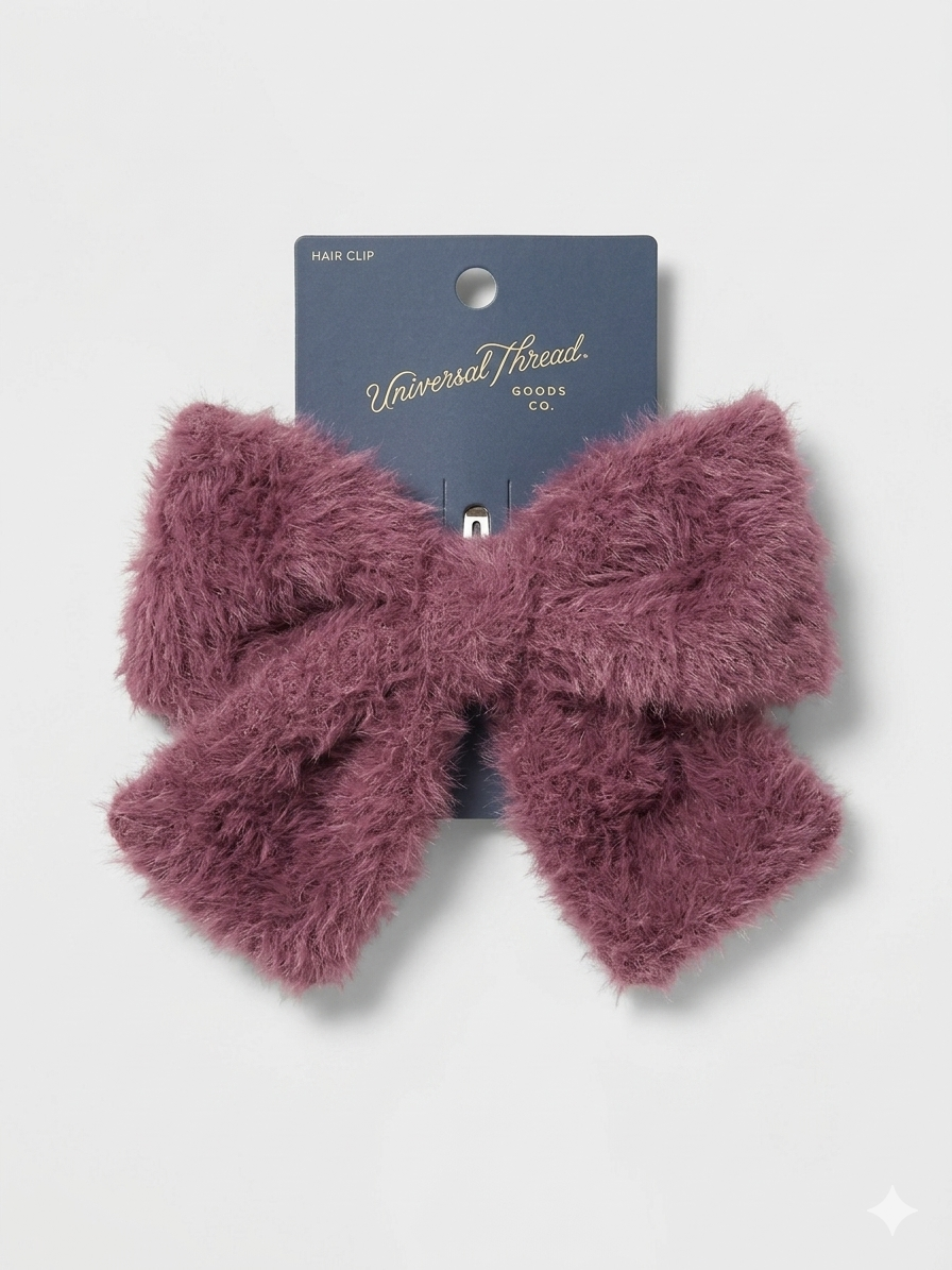 Berry Fuzzy Bow Hair Clip – Universal Thread