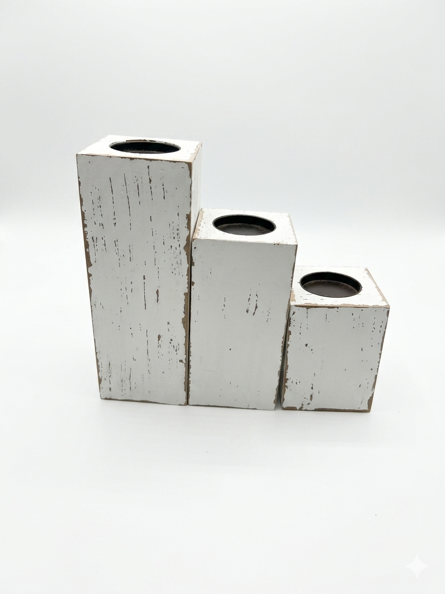 P. Graham Dunn Distressed Wood Candle Holders – Set of 3