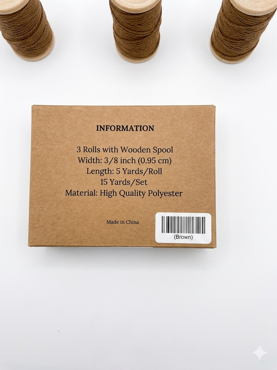 Brown Ribbon on Wooden Spools – 3 Roll Set