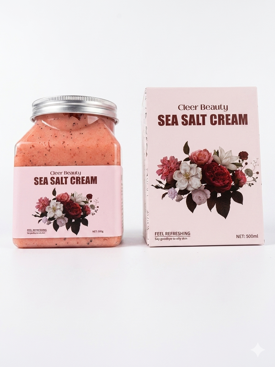 Cleer Beauty Rose Sea Salt Cream Body & Face Scrub – 500g