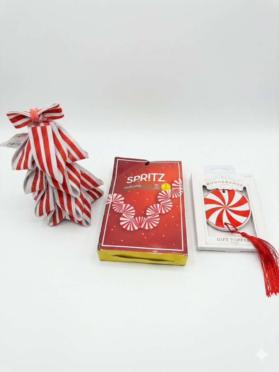 Peppermint Christmas Decor Trio – Tree, Garland & Gift Topper