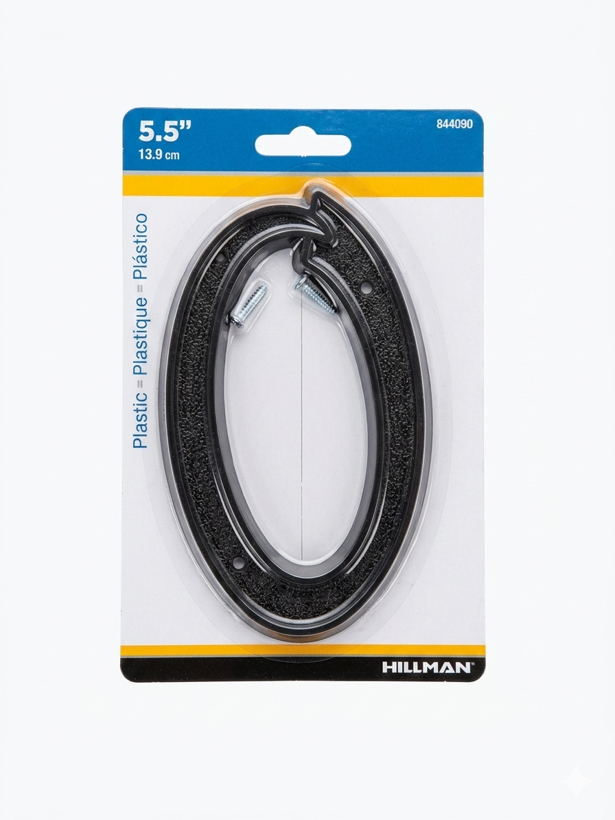 Hillman 5.5" Plastic House Number – '0' (Black)