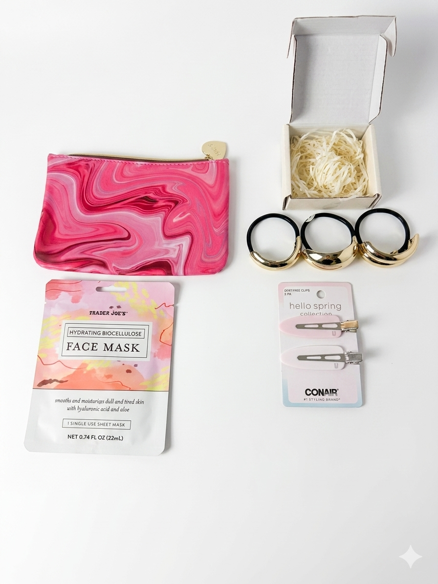 Pink Marble Pouch Hair & Mask Bundle
