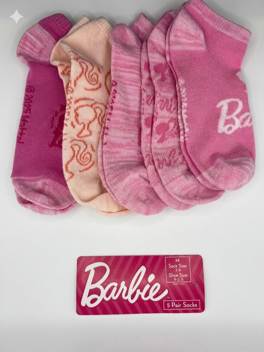 Barbie Kids No-Show Socks – 5 Pairs, Size M (Shoe 9-2.5)