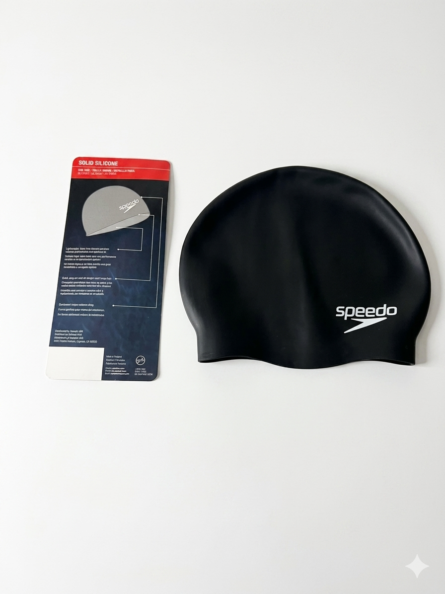 Speedo Solid Silicone Swim Cap – Black (One Size)