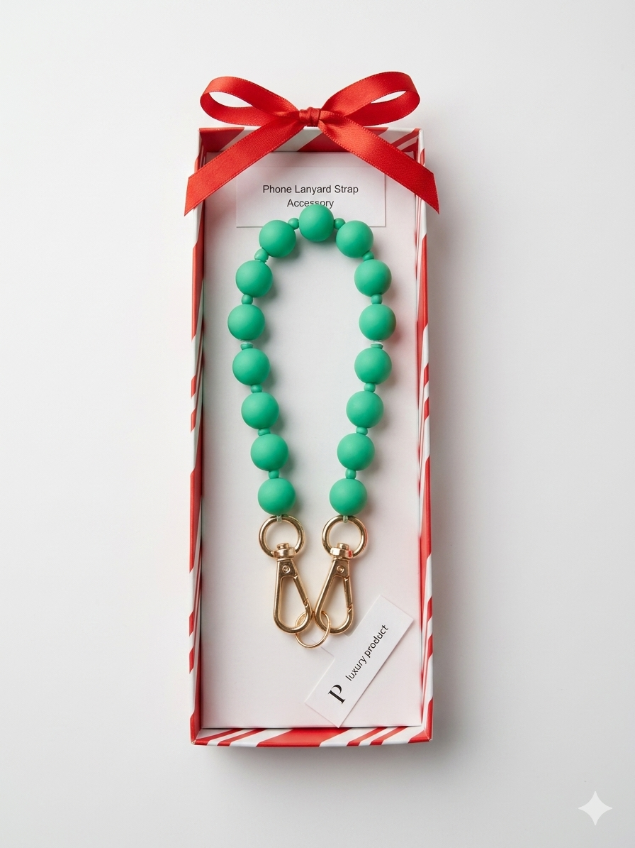 Silicone Bead Phone Wristlet Strap – Green & Gold