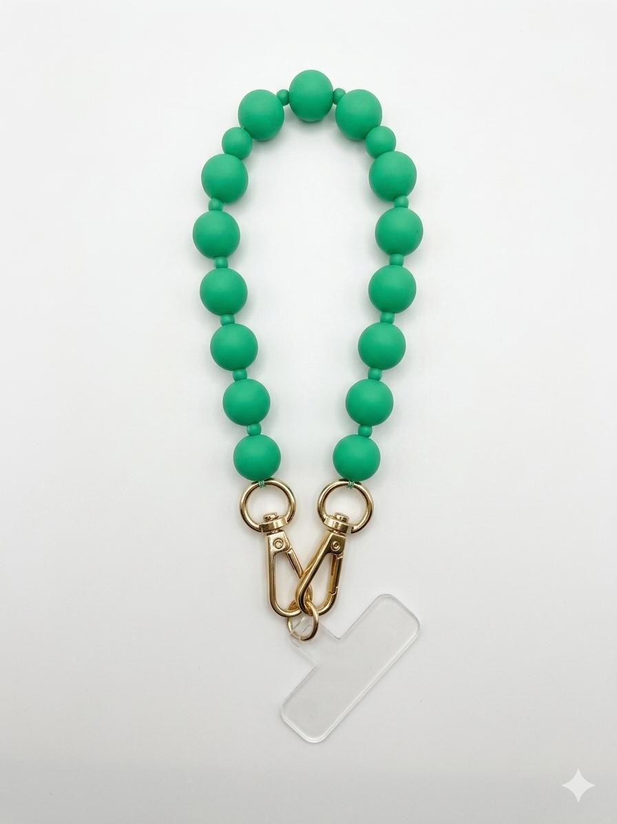 Silicone Bead Phone Wristlet Strap – Green & Gold