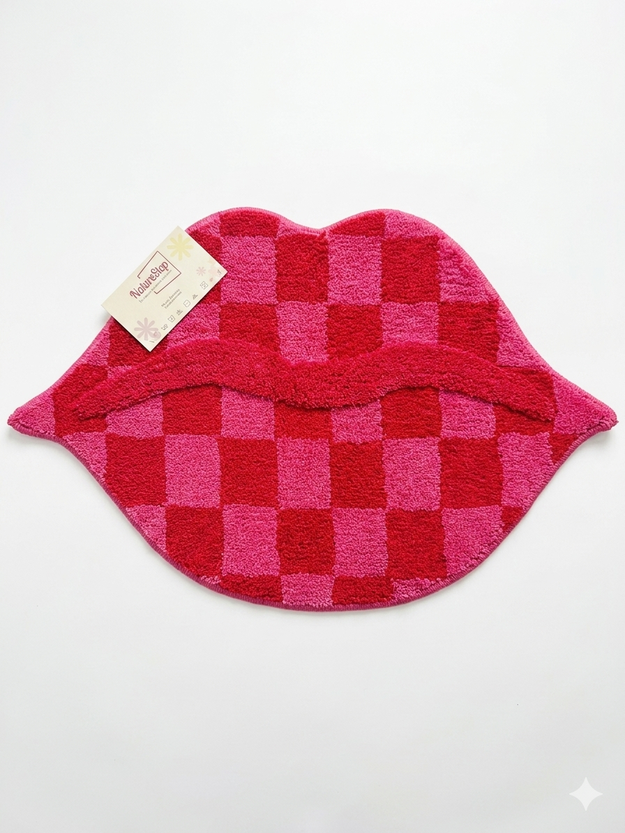 NatureStep Lips Bath Rug – Pink & Red Checkered, 20 x 30 in