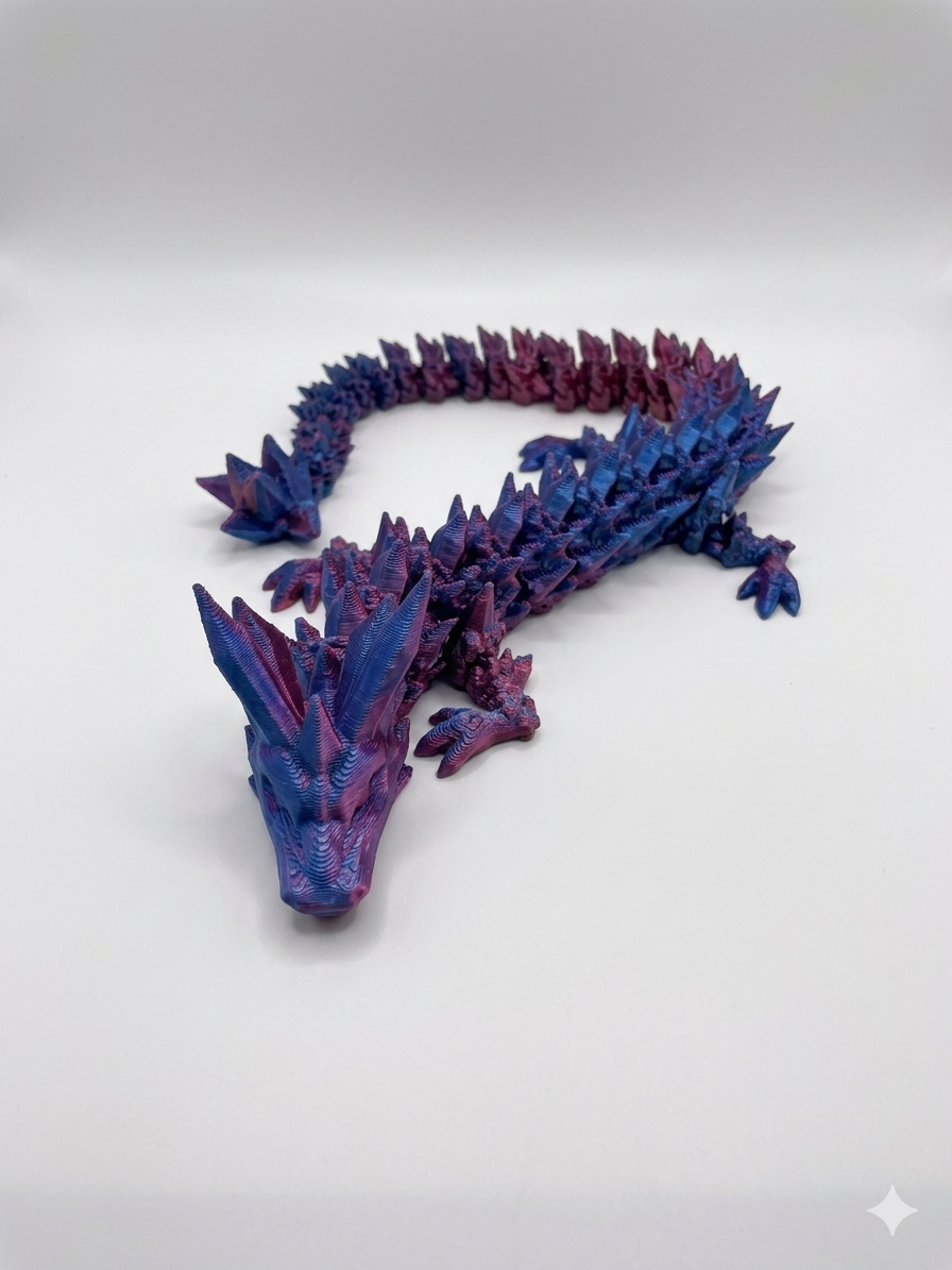 3D-Printed Articulated Crystal Dragon with Dragon Egg – Purple & Blue
