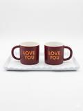 "Love You" Stoneware Mug Set – 2 Burgundy Mugs