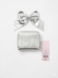 Silver Metallic Mini Zip Wallet Keychain with Bow Clip