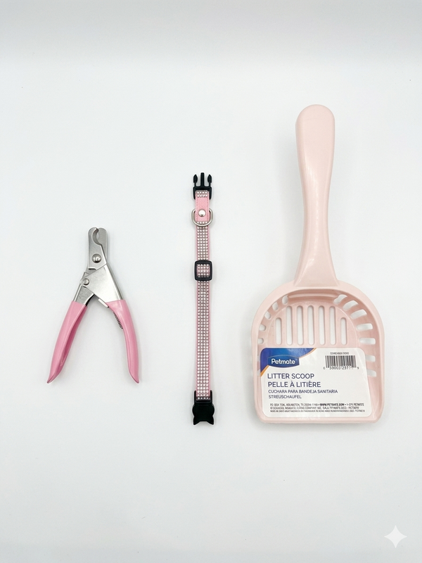 Pink Kitten Starter Set – Collar, Nail Clippers & Litter Scoop