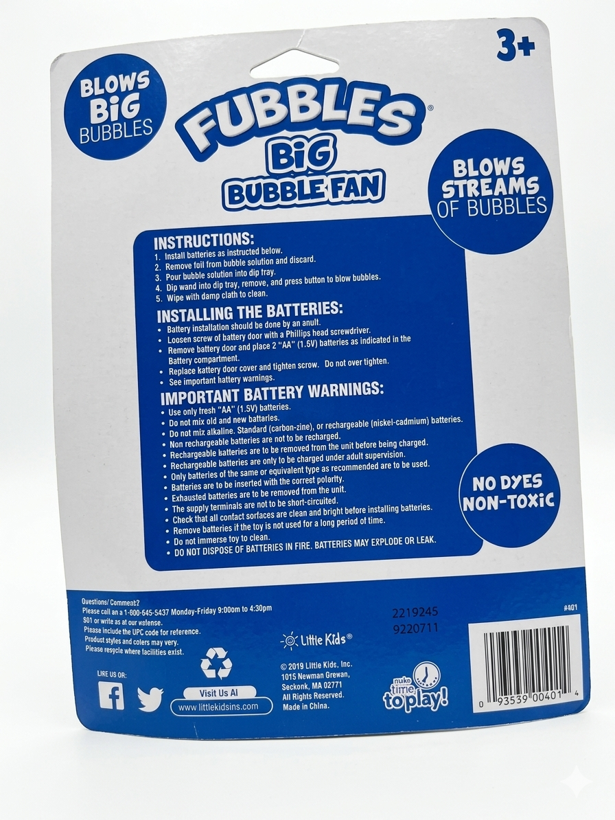 Fubbles Big Bubble Fan – Blows Streams of Bubbles