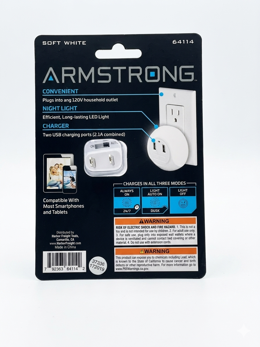 Armstrong 2-Port USB Charger + Night Light
