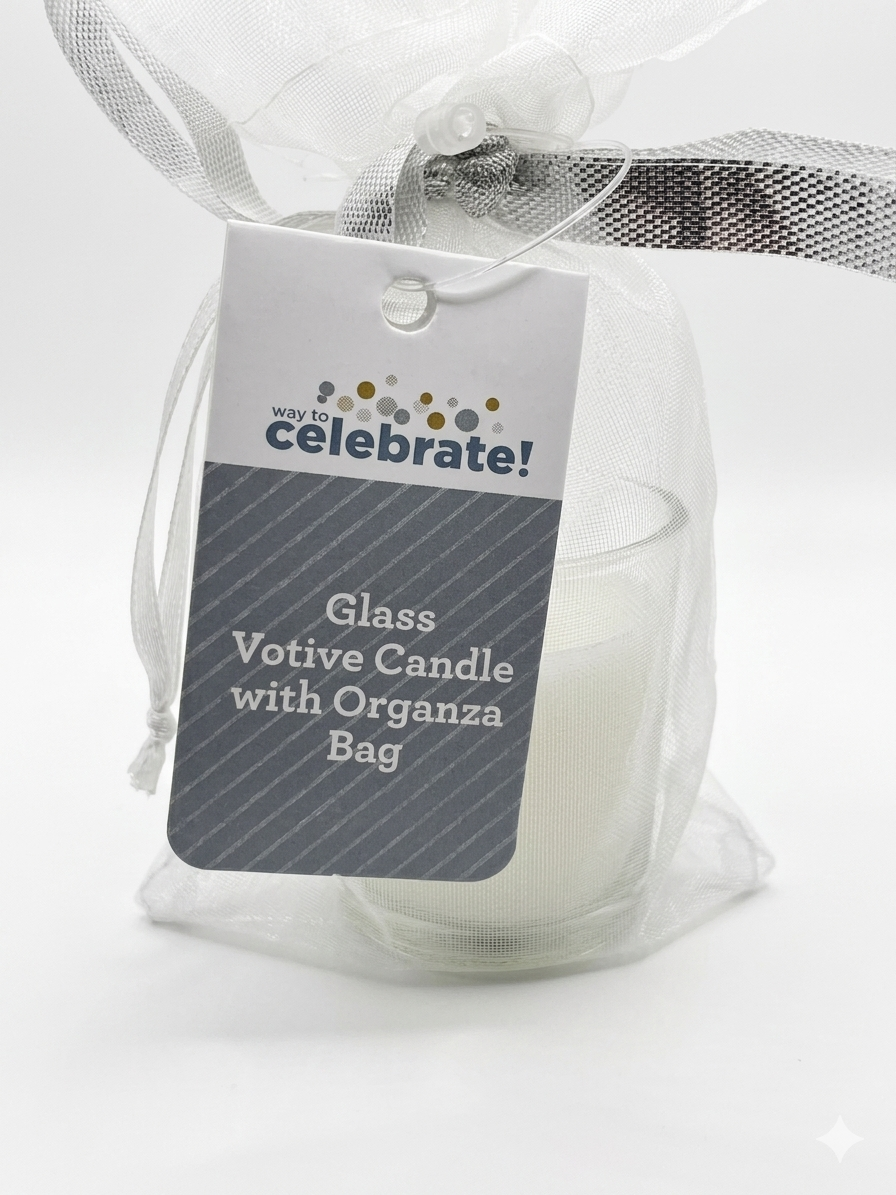 Way to Celebrate Glass Votive Candles with Organza Bags – Set of 4