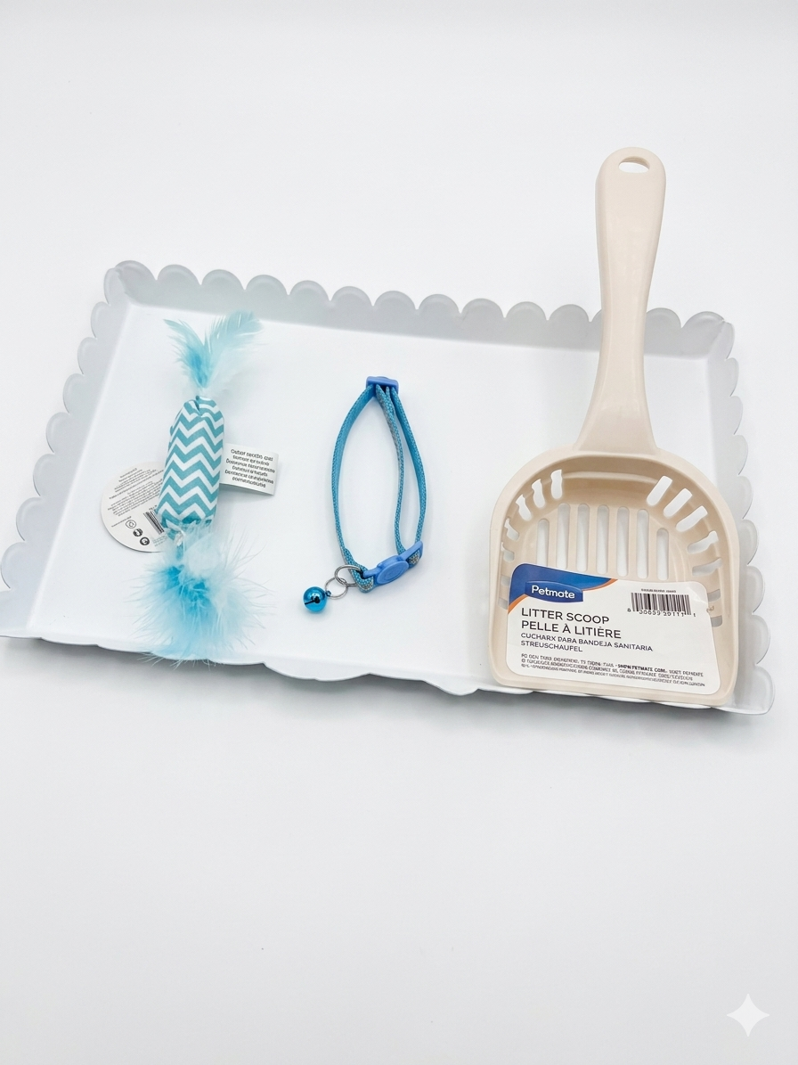 Blue Kitten Starter Set – Toy, Collar & Litter Scoop