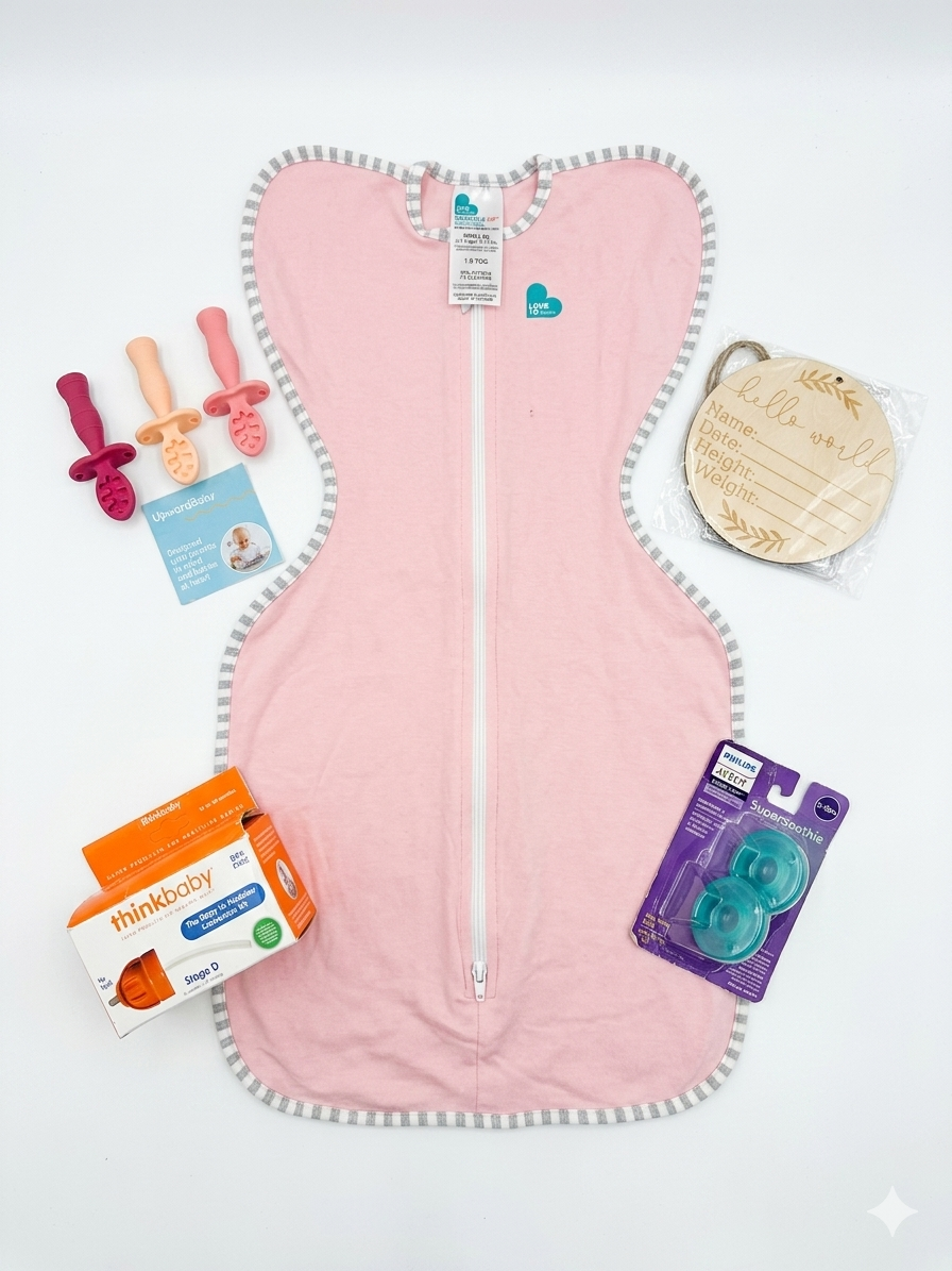New Baby Girl Bundle – Swaddle, Soothies, Spoons & More