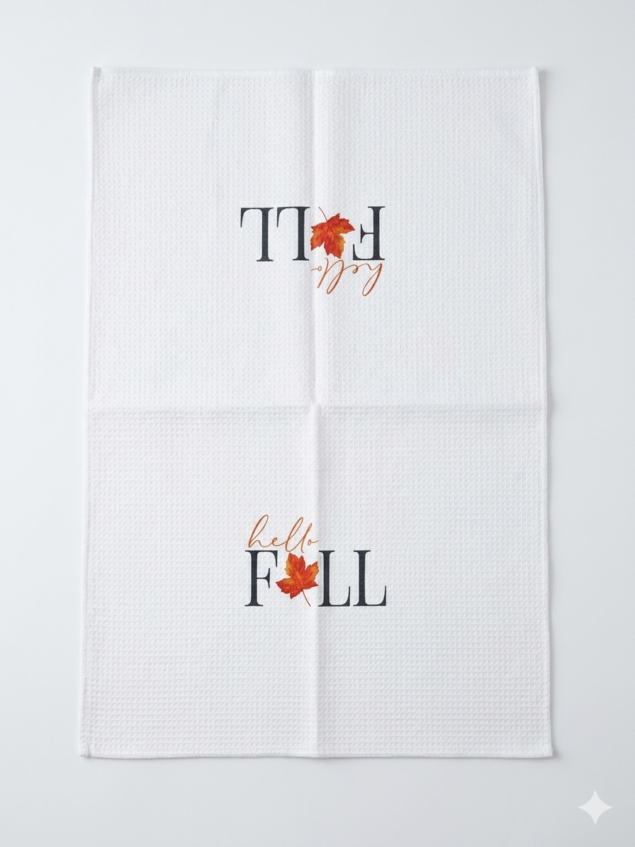 "Hello Fall" Waffle Weave Kitchen Towel