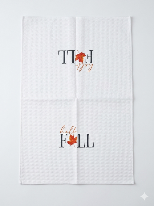 "Hello Fall" Waffle Weave Kitchen Towel
